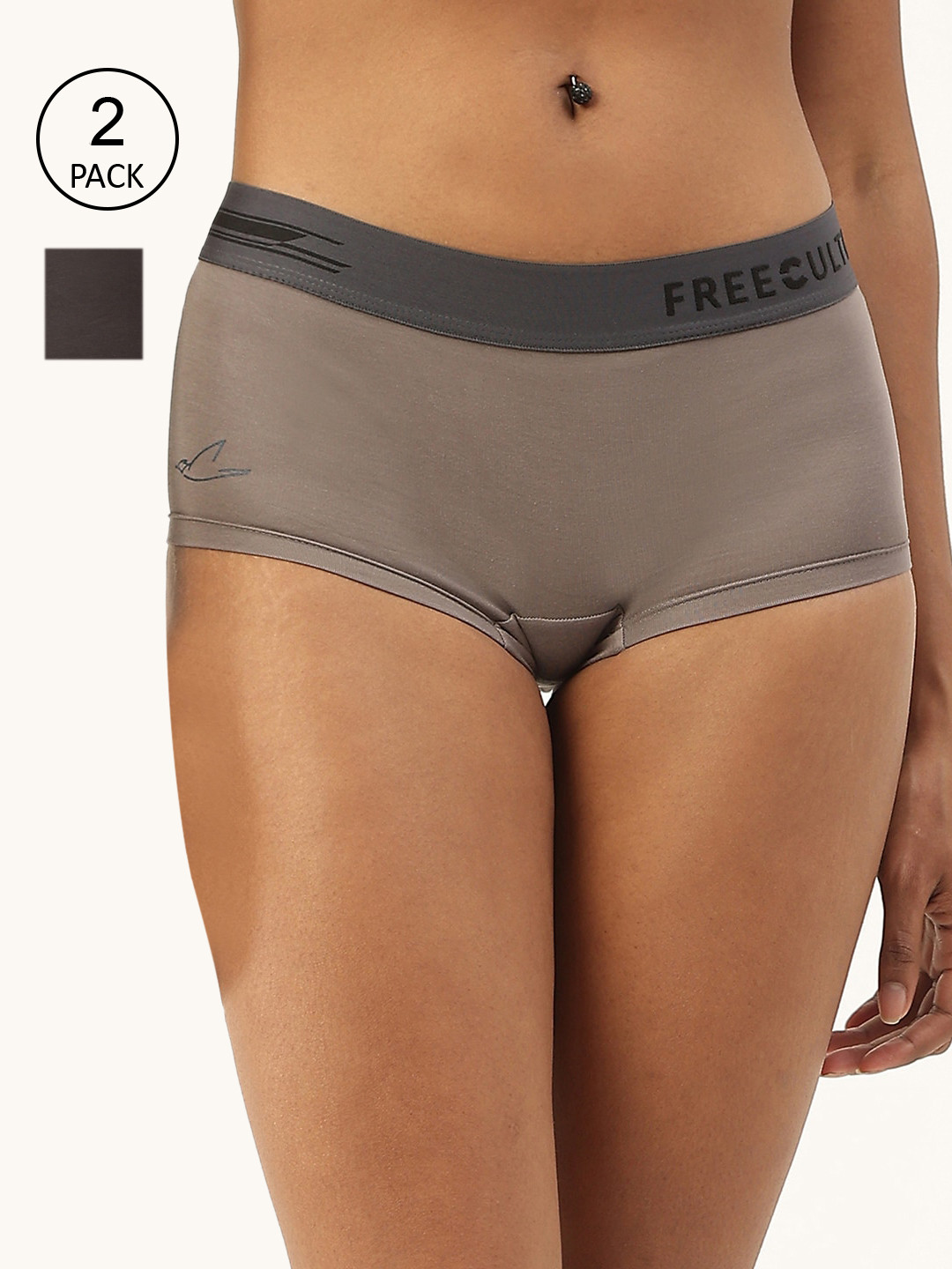 

FREECULTR Women Pack of 2 Grey Anti Bacterial Micro Modal Boxer Briefs