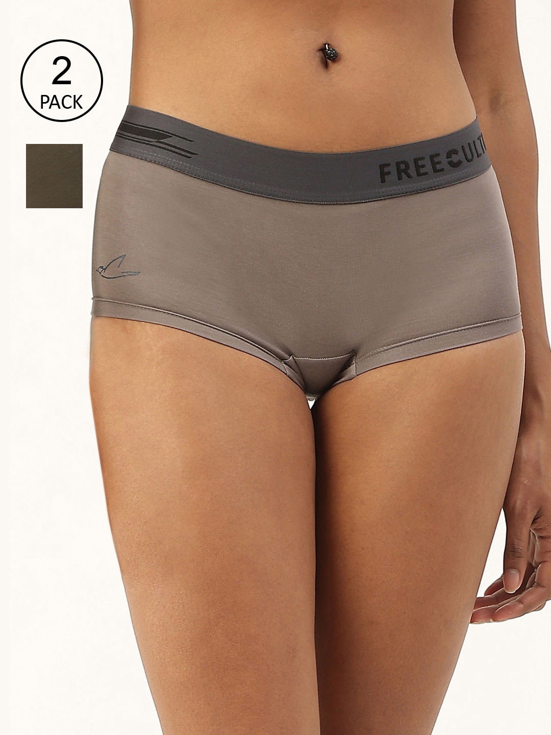 

FREECULTR Women Pack of 2 Grey Anti Bacterial Micro Modal Boxer Briefs