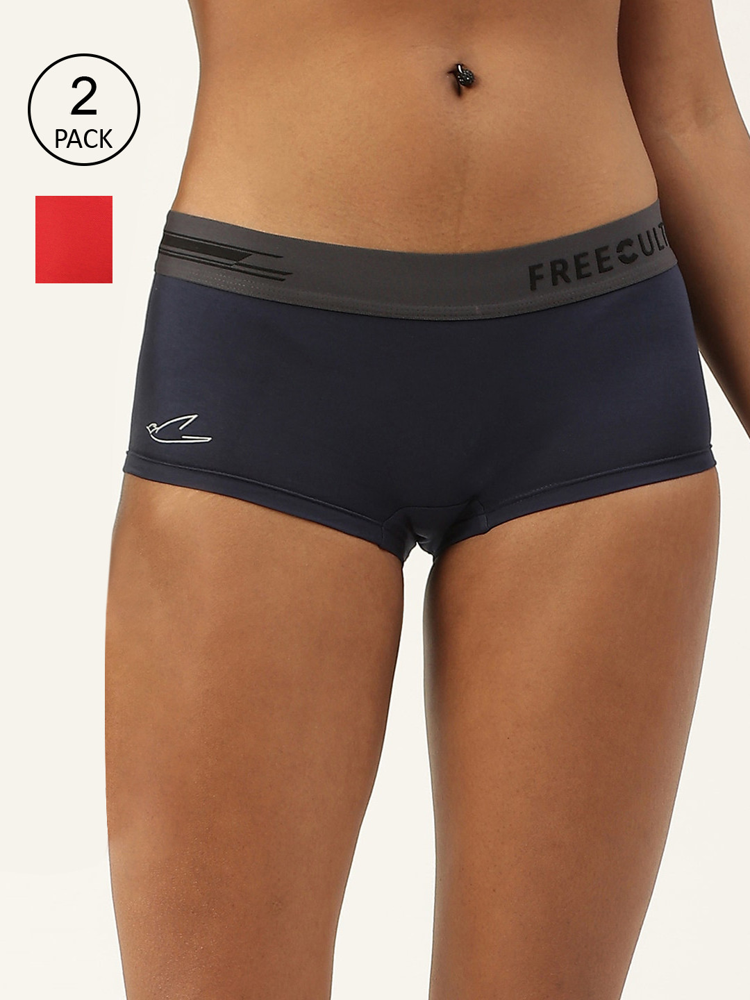 

FREECULTR Women Pack of 2 Anti Microbial Micro Modal Boxer Briefs, Navy blue