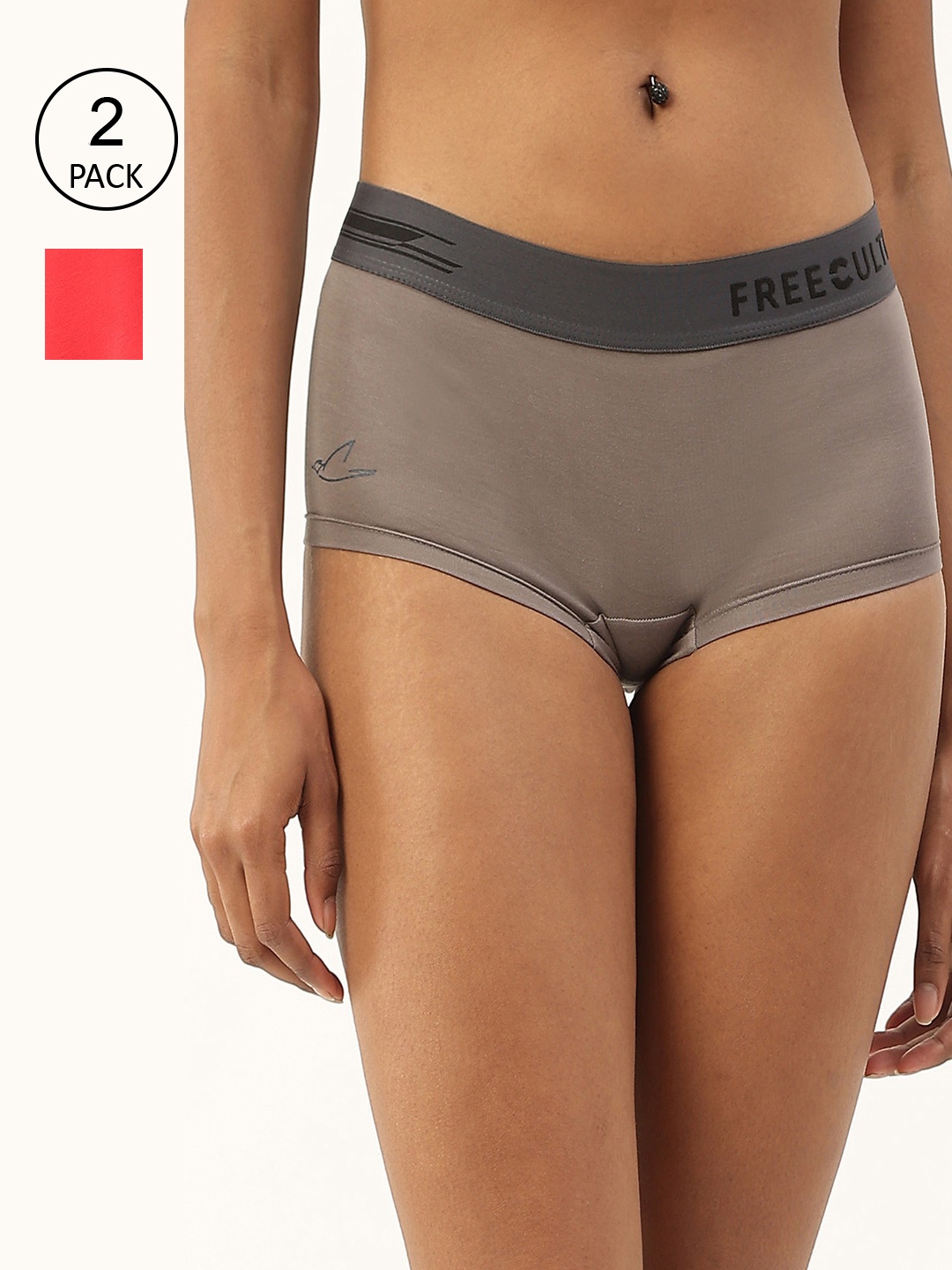 

FREECULTR Pack of 2 Women Anti Microbial Micro Modal Boxer Briefs, Grey