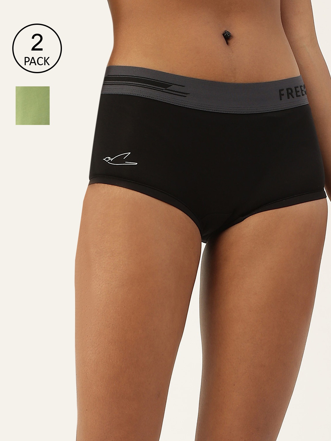 

FREECULTR Women Pack Of 2 Antibacterial Micro Modal Boxer Briefs, Black