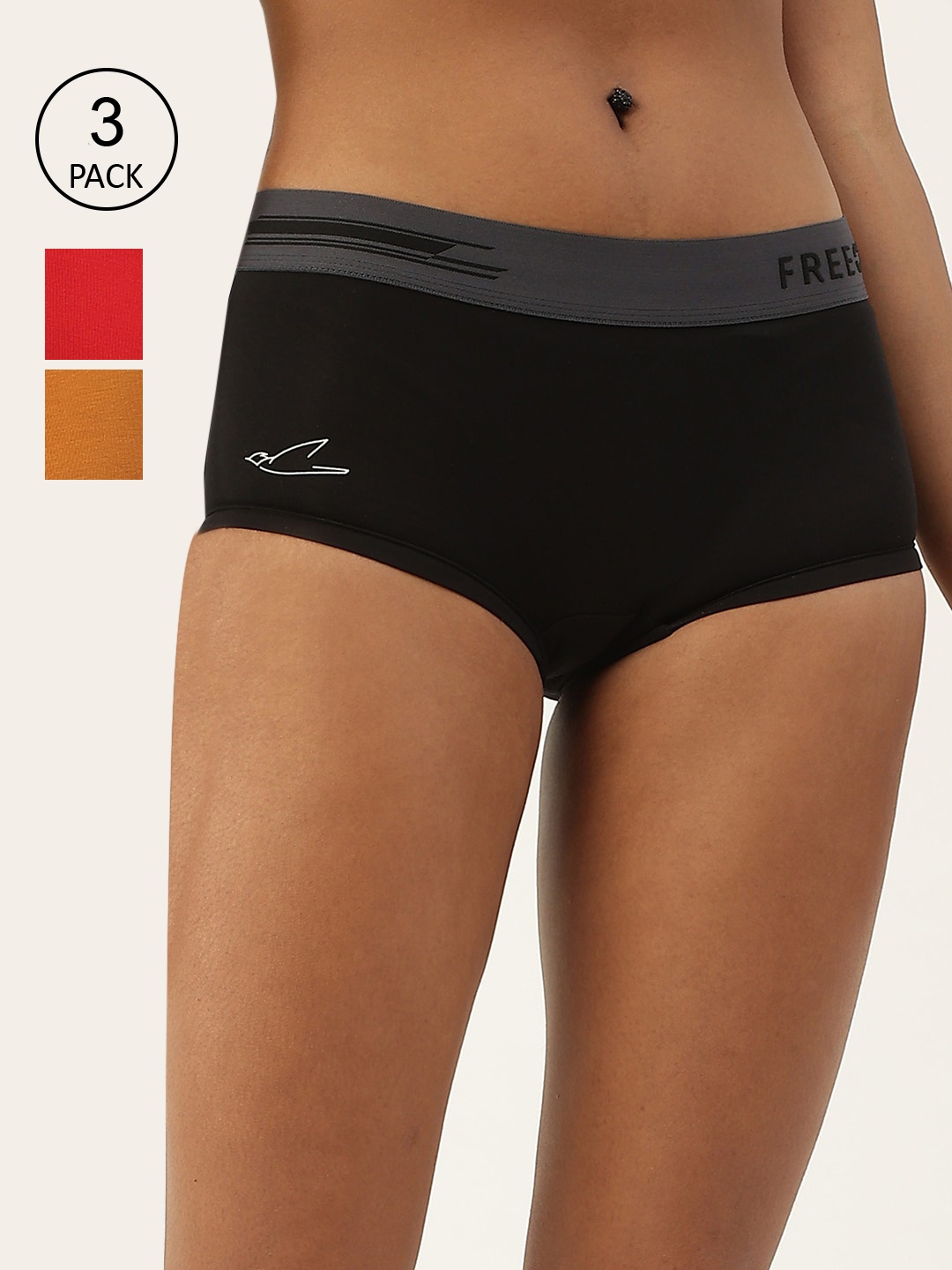 

FREECULTR Women Pack Of 3 Anti Bacterial Micro Modal Boxer Briefs, Black