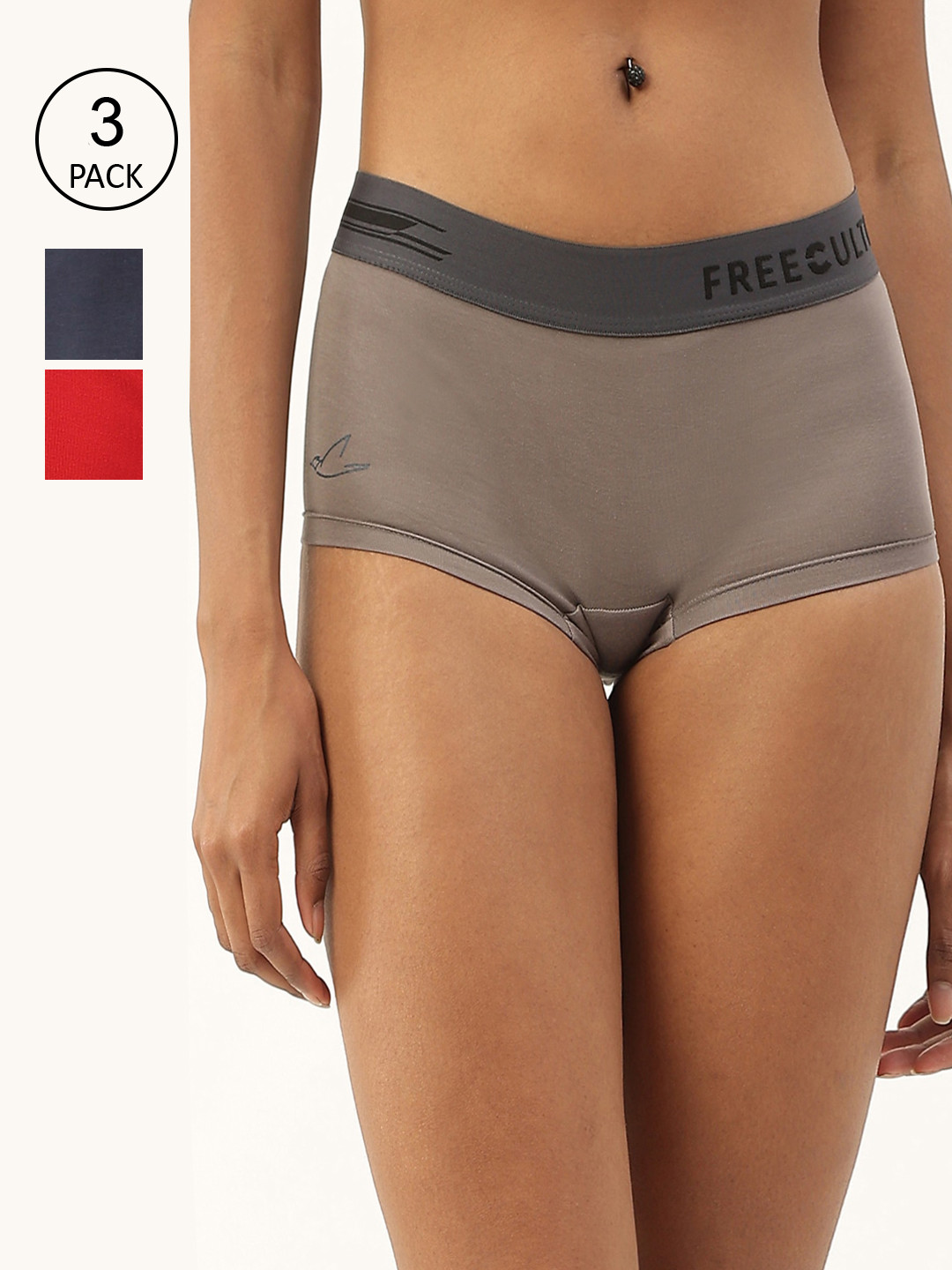 

FREECULTR Women Pack of 3 Antibacterial Micro Modal Boxer Briefs, Grey