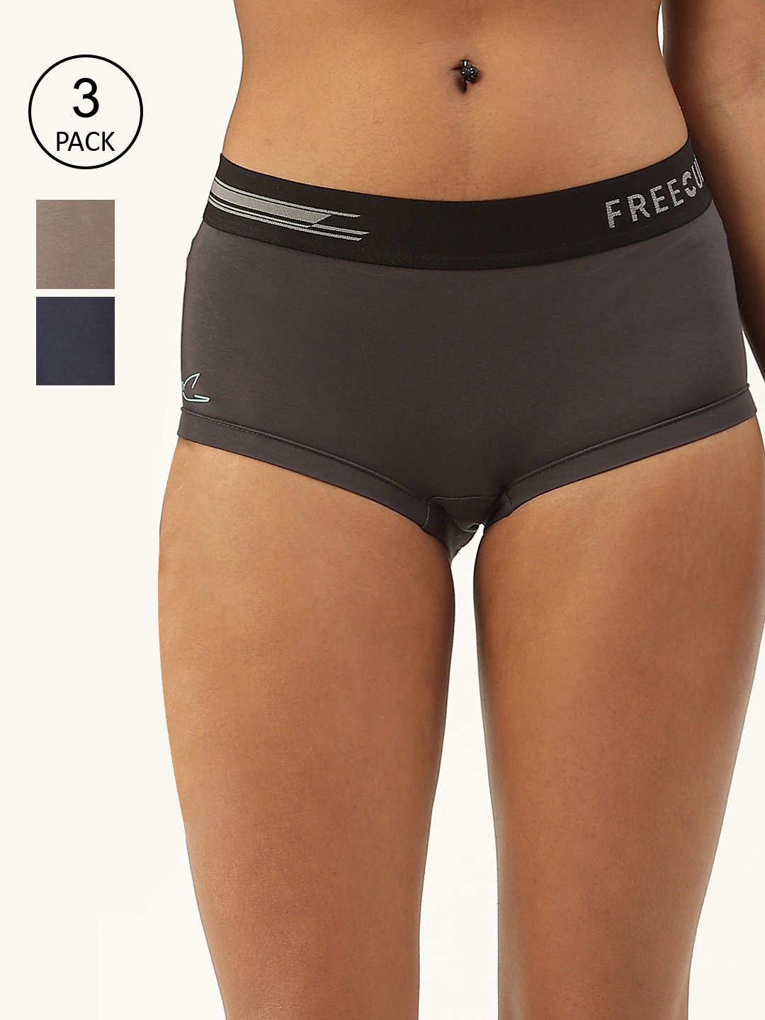 

FREECULTR Women Pack Of 3 Antibacterial Micro Modal Boxer Briefs, Grey