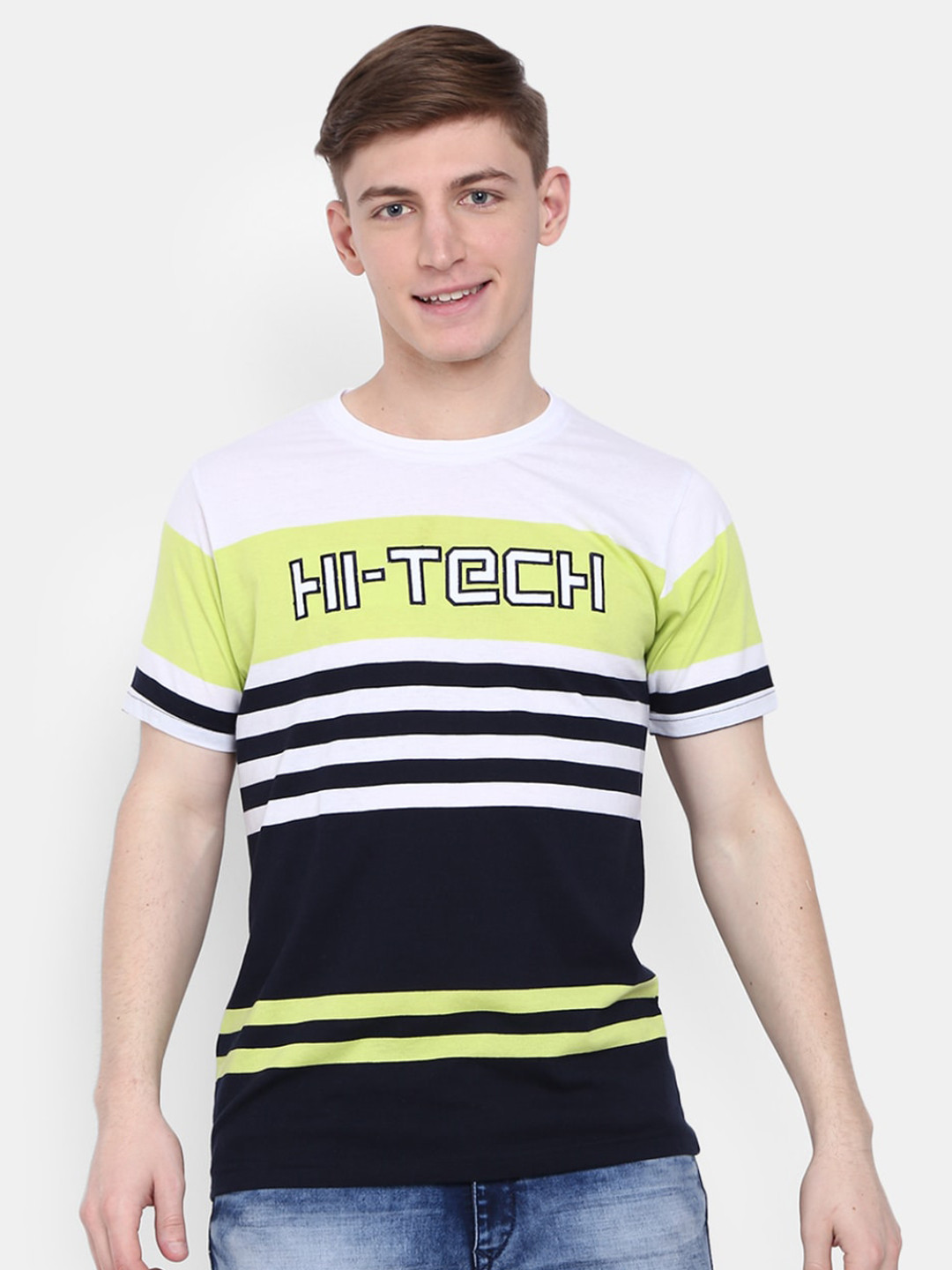 

V-Mart Men Navy Blue & White Striped T-shirt