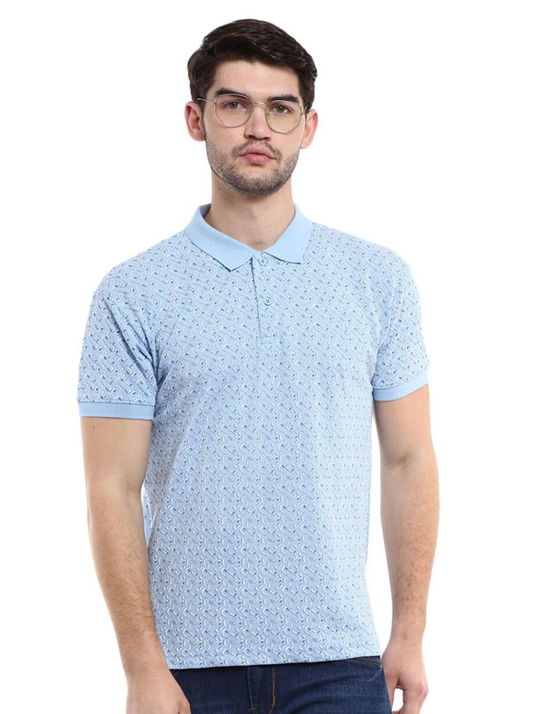 

V-Mart Men Blue Printed Polo Collar T-shirt