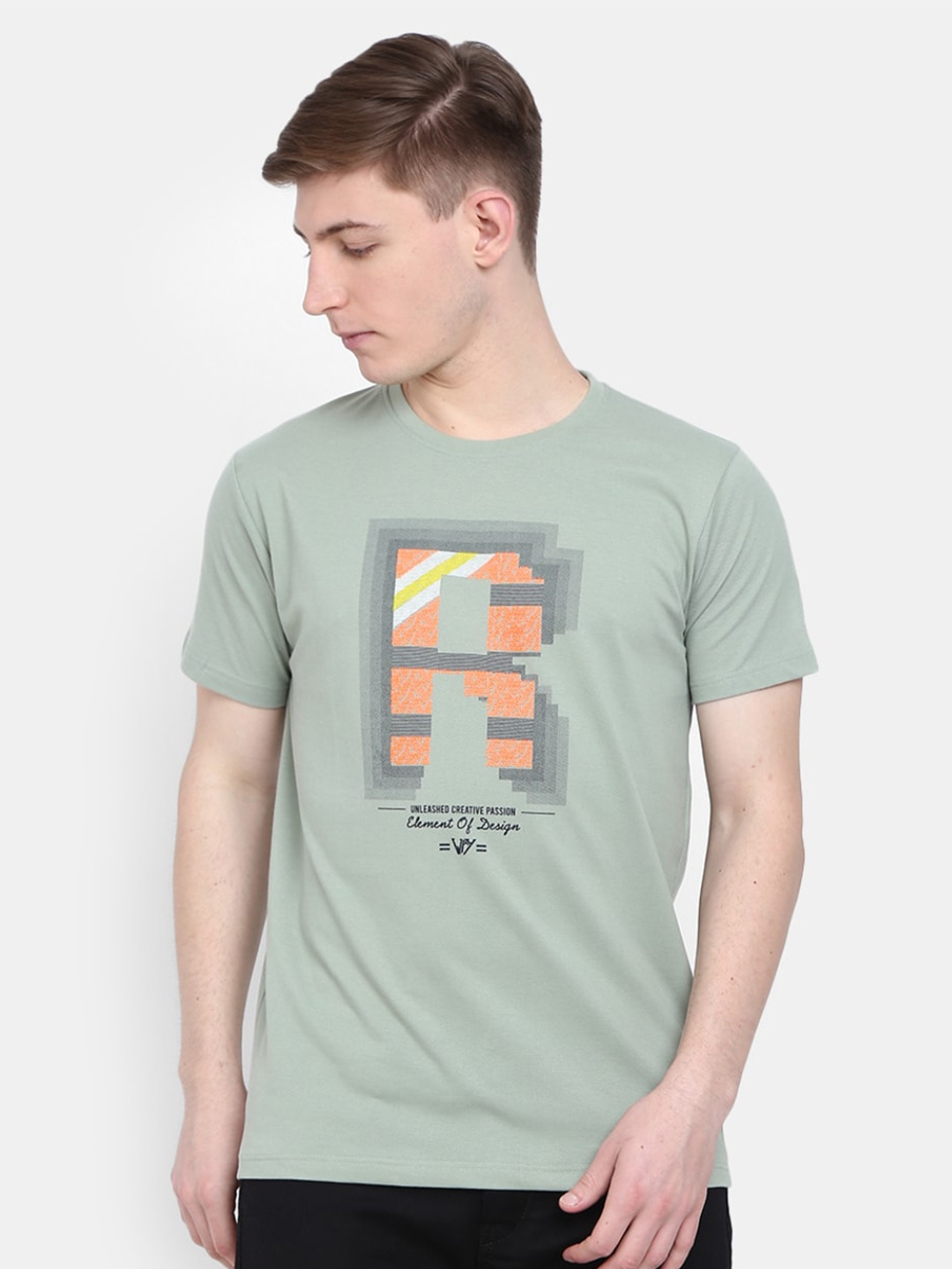 

V-Mart Men Sea Green Typography Printed Cotton T-shirt