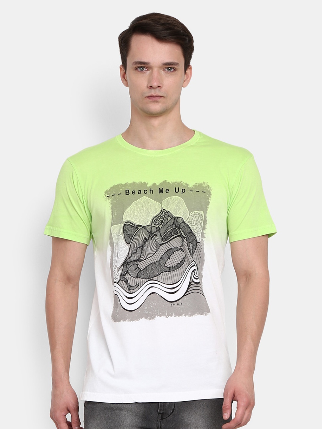 

V-Mart Men White & Green Printed T-shirt