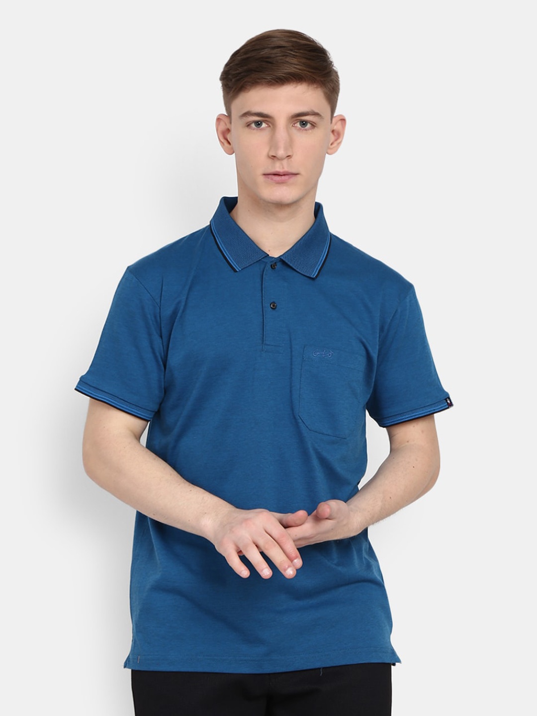 

V-Mart Men Blue Solid Polo Collar T-shirt
