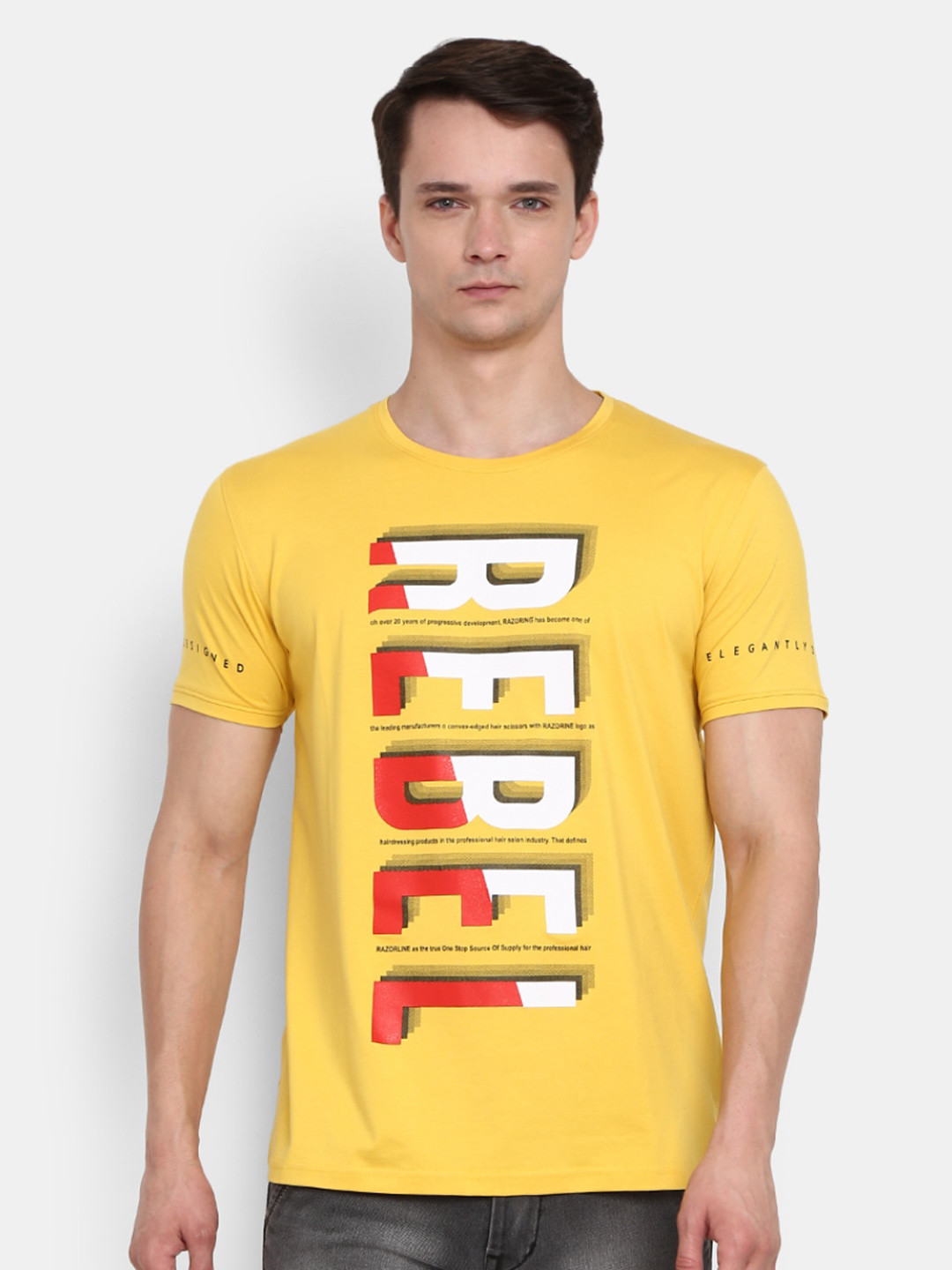 

V-Mart Men Yellow Typography Printed T-shirt