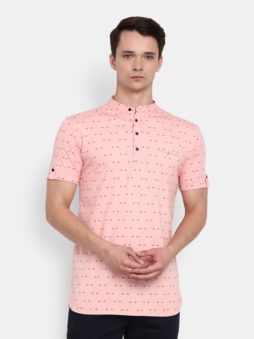 

V-Mart Men Pink Printed Henley Neck T-shirt