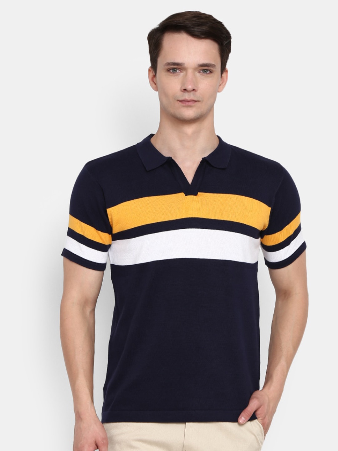 

V-Mart Men Navy Blue Colourblocked Polo Collar T-shirt