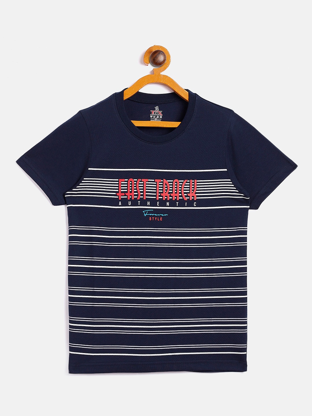 

TGX Boys Navy Blue Striped T-shirt