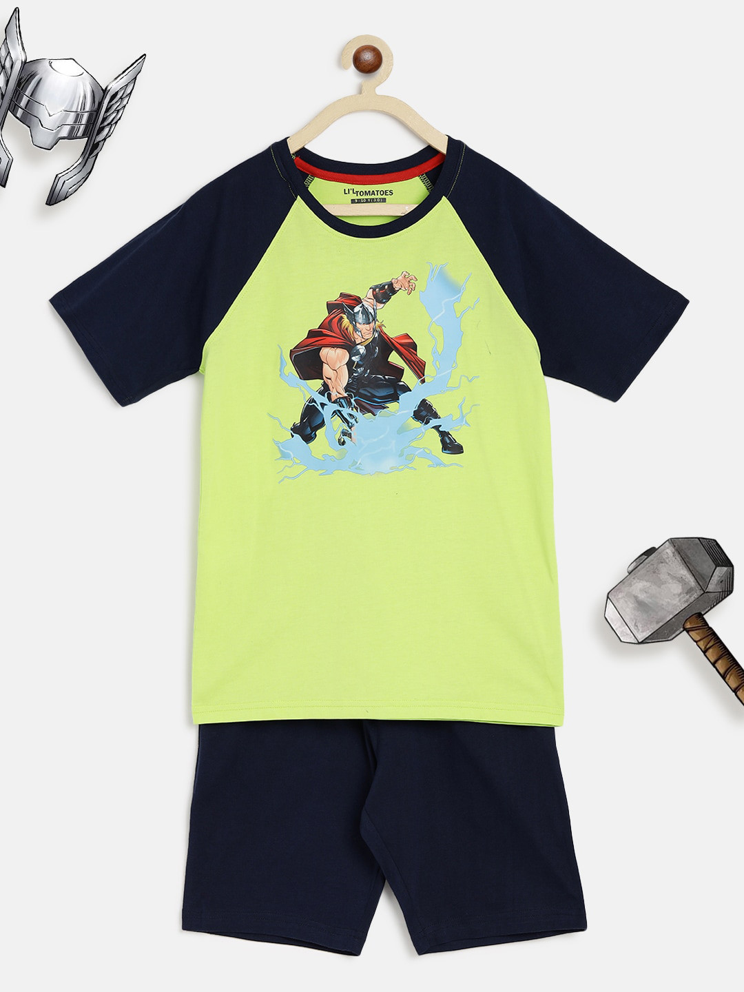

Lil Tomatoes Boys Lime Green & Black Printed Night suit