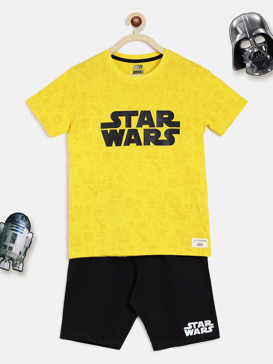

Lil Tomatoes Boys Yellow & Black Printed Night suit