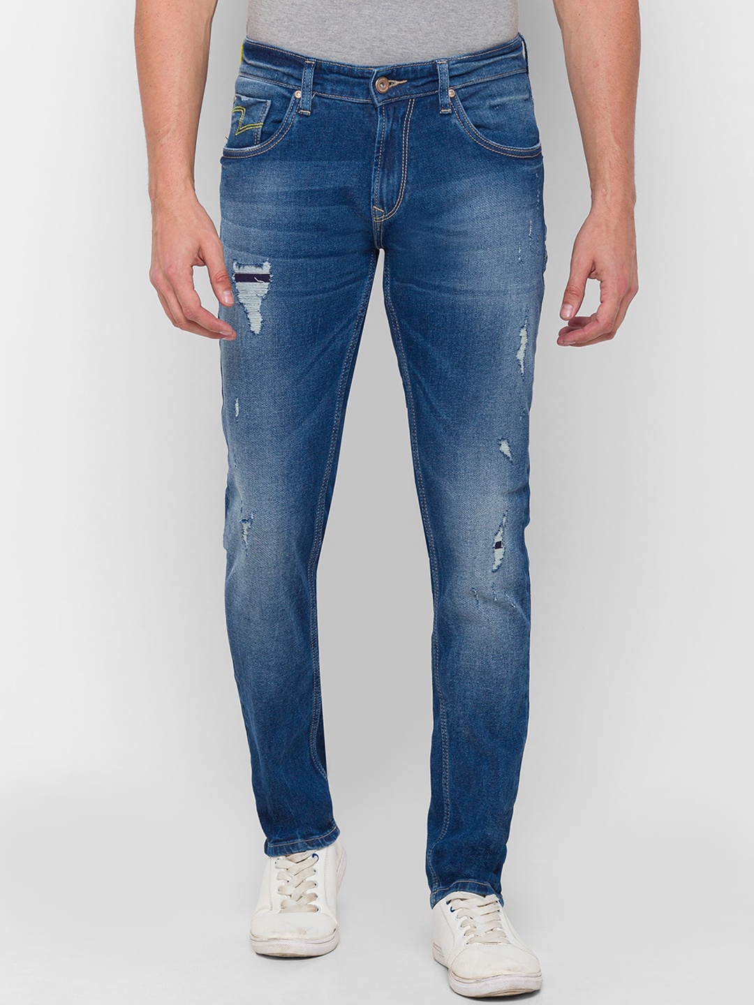 

SPYKAR Men Blue Super Skinny Fit Low-Rise Mildly Distressed Heavy Fade Jeans