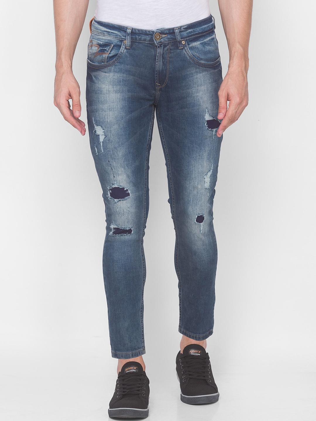 

SPYKAR Men Blue Slim Fit Mildly Distressed Heavy Fade Jeans