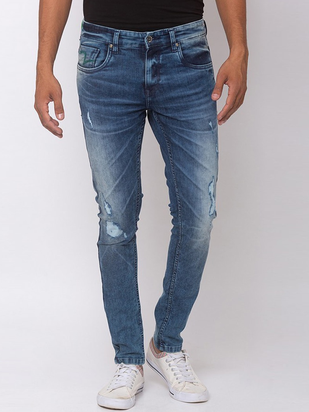 

SPYKAR Men Blue Slim Fit Mildly Distressed Heavy Fade Jeans