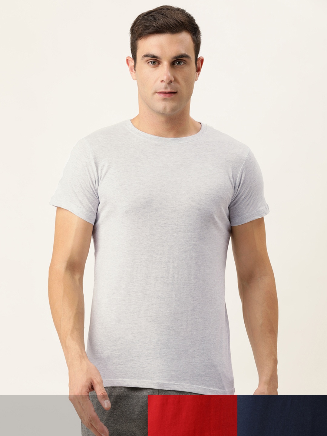 

Chromozome Men Pack Of 3 Solid Pure Cotton Lounge T-shirts, Red