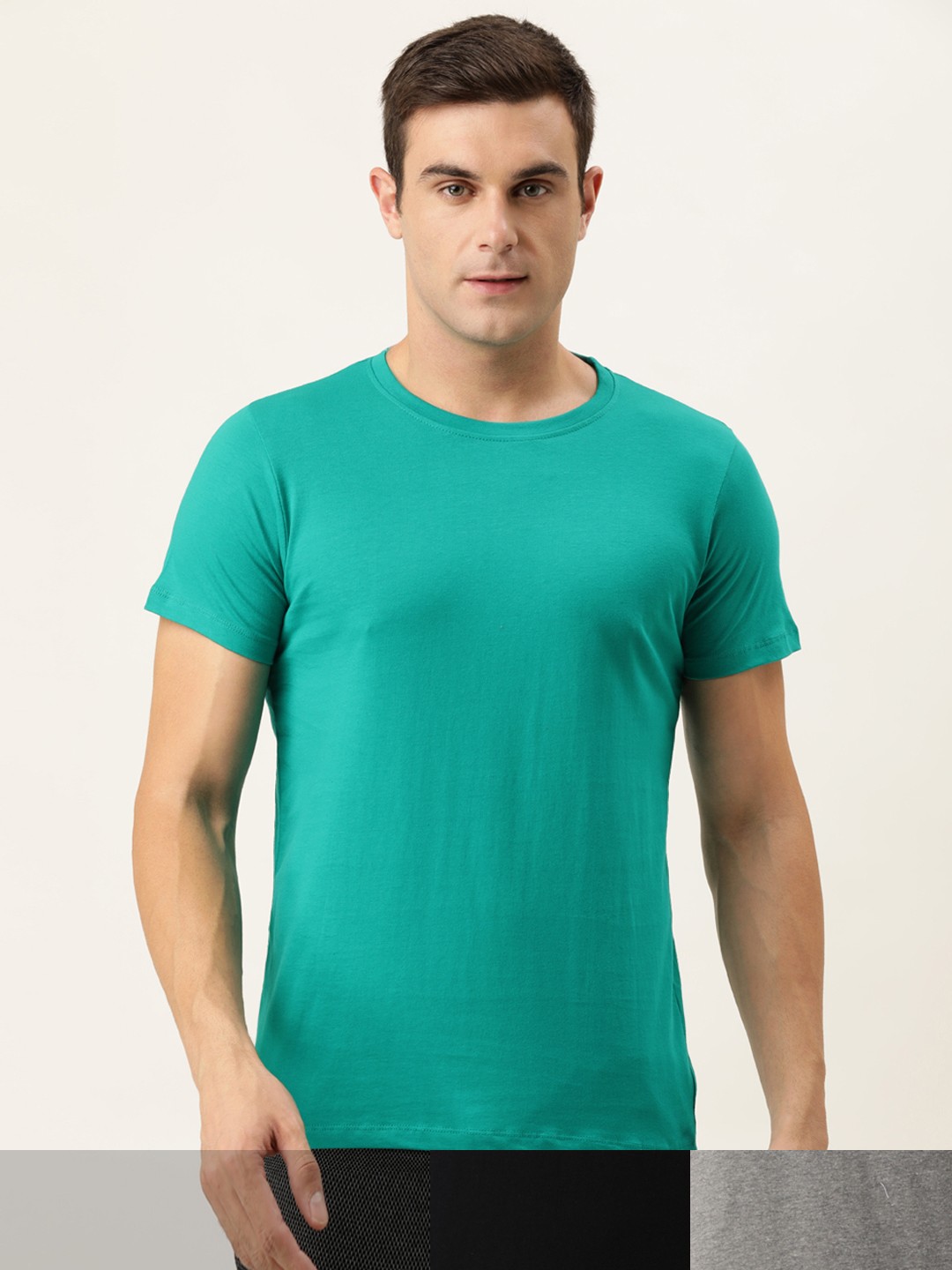 

Chromozome Men Pack Of 3 Solid Pure Cotton Lounge T-shirts, Charcoal