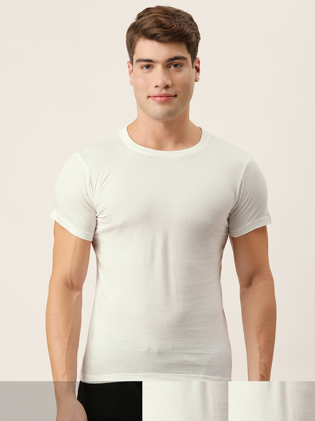 

Chromozome Men Pack Of 3 White Solid Pure Cotton Lounge T-shirts