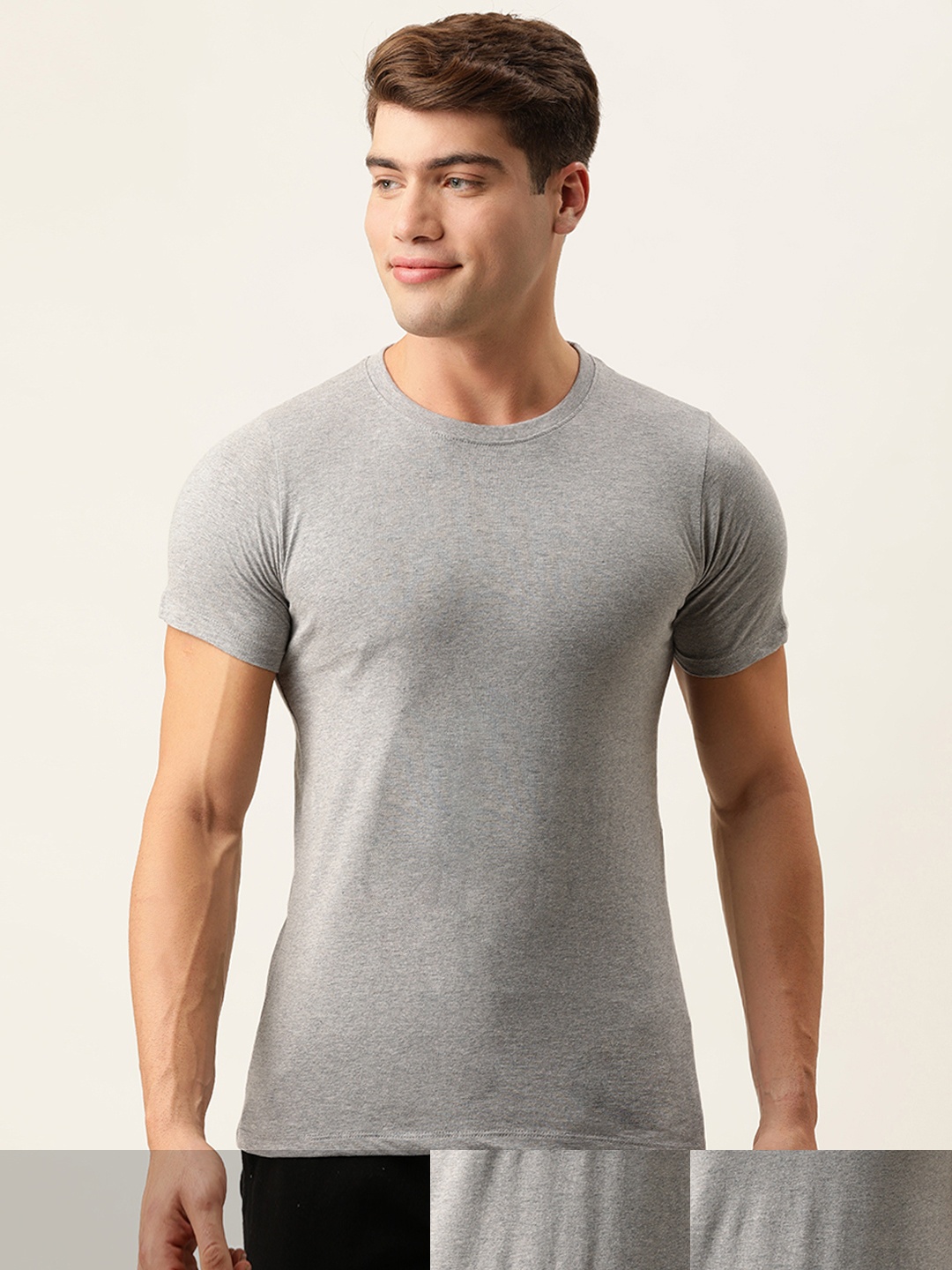 

Chromozome Men Pack Of 3 Grey Melange Solid Pure Cotton Lounge T-shirts