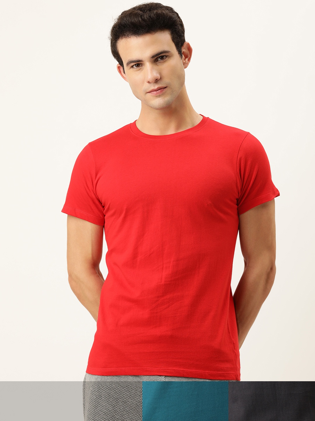 

Chromozome Men Pack Of 3 Solid Pure Cotton Lounge T-shirts, Black