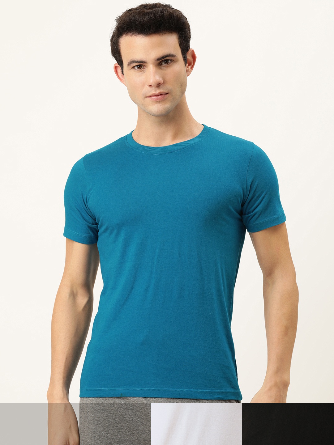 

Chromozome Men Pack Of 3 Solid Pure Cotton Lounge T-shirts, Black
