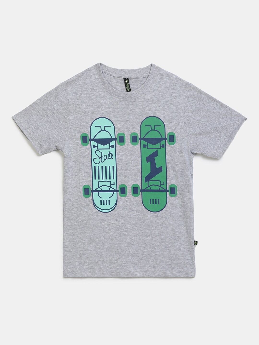 

V-Mart Kids Grey Melange Printed Cotton T-shirt