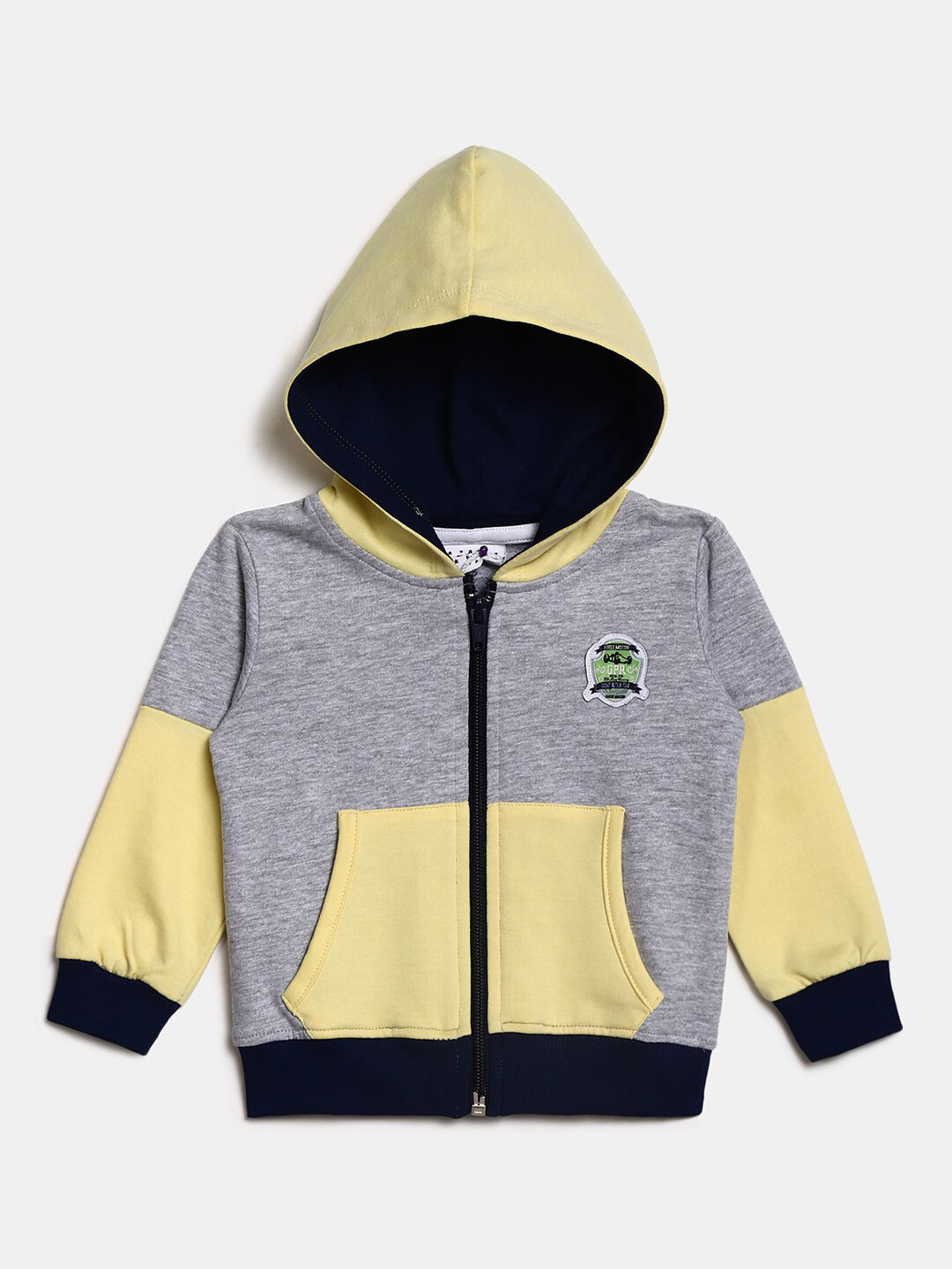 

V-Mart Kids Grey Melange Colourblocked Hooded Cotton Sweatshirt