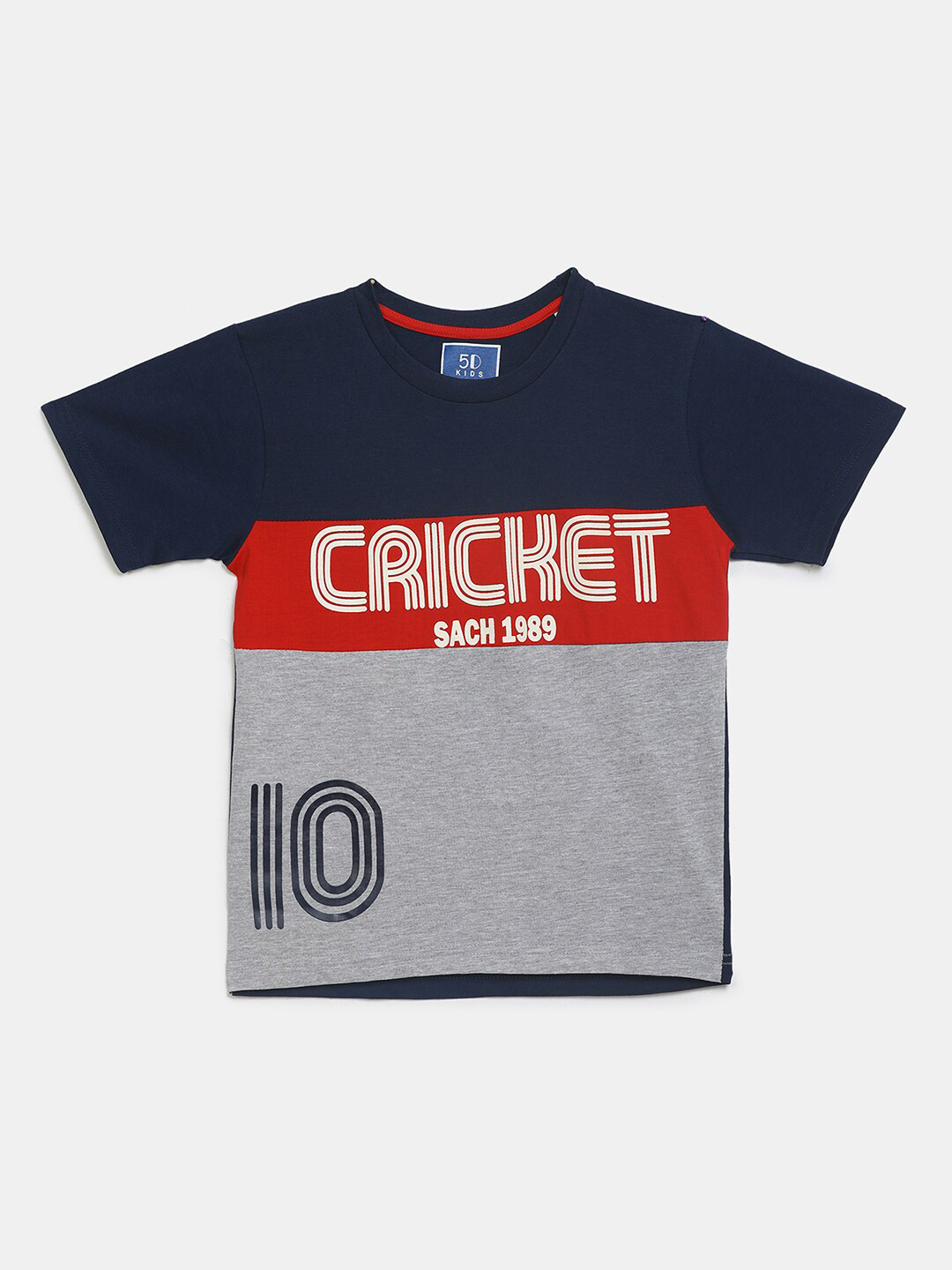 

V-Mart Kids Grey Melange & Navy Blue Colourblocked T-shirt