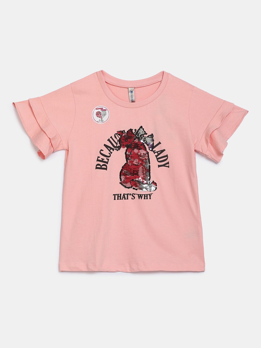 

Cherokee Girls Coral Typography Printed T-shirt