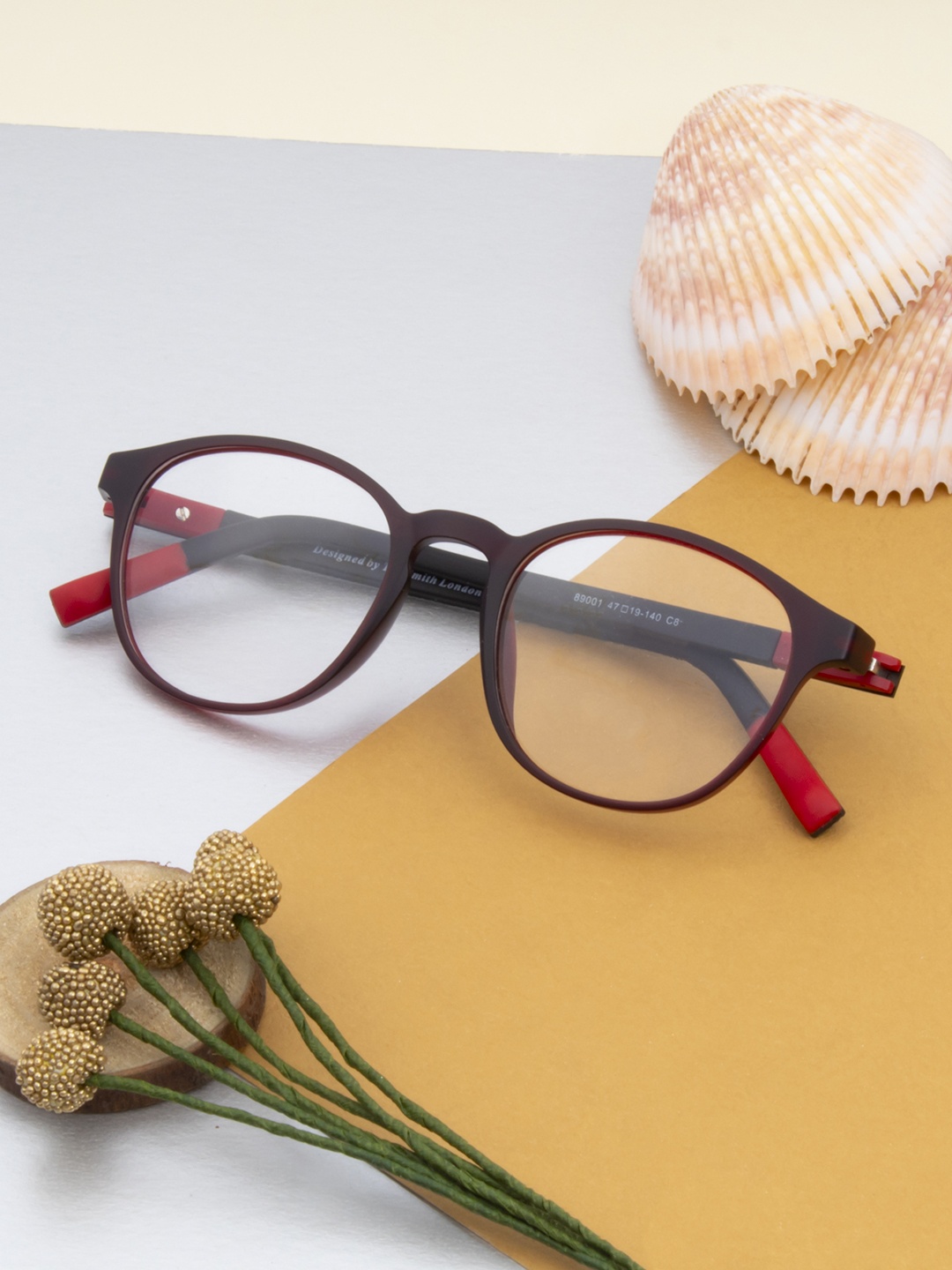 

Ted Smith Unisex Maroon & Black Full Rim Round Frames Eyeglasses