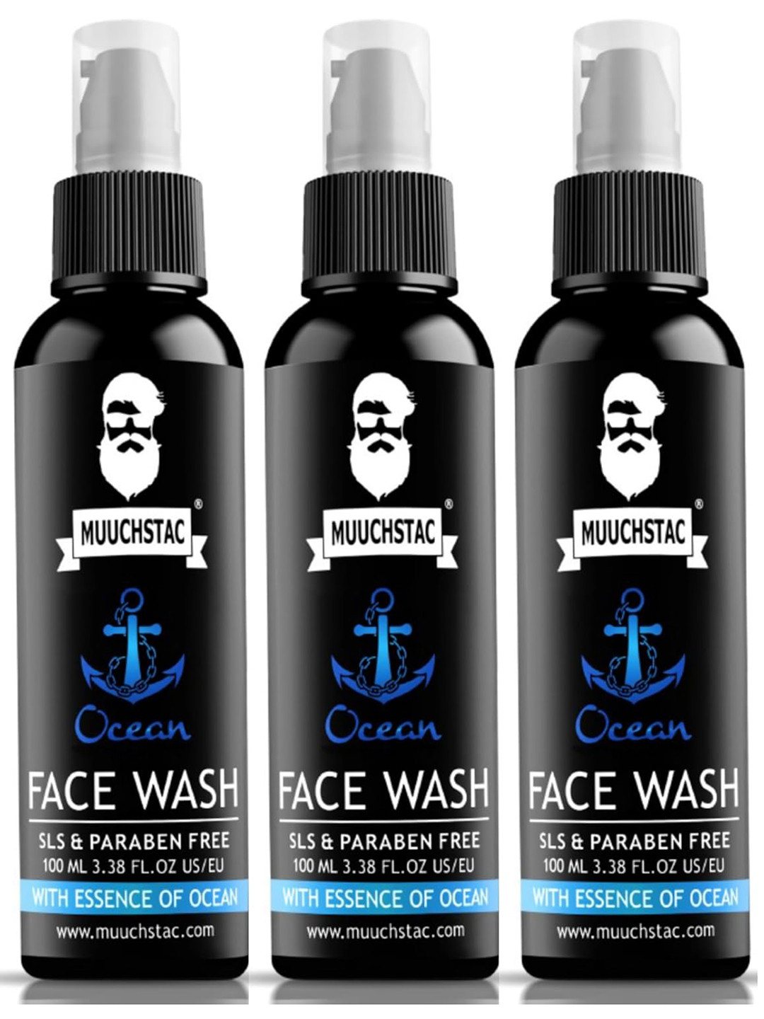 

MUUCHSTAC Men Set of 3 Ocean Face Wash for All Skin Types - 100 ml each, Black