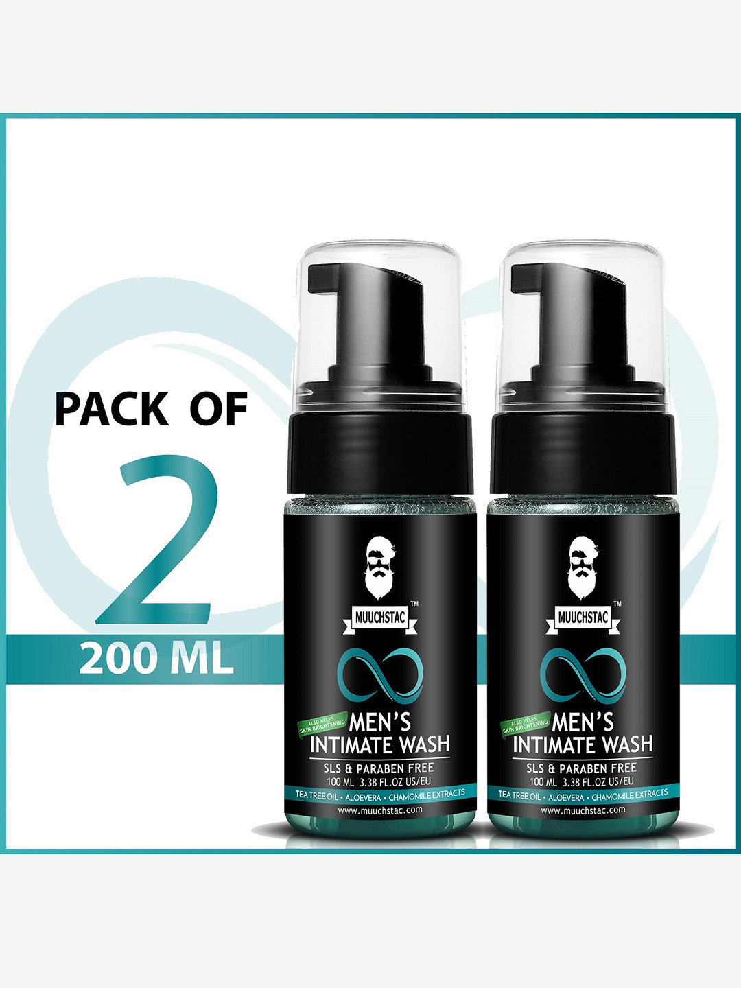 

MUUCHSTAC Set of 2 Men Intimate Wash with Aloevera & Chamomile Extract 100 ml, Black