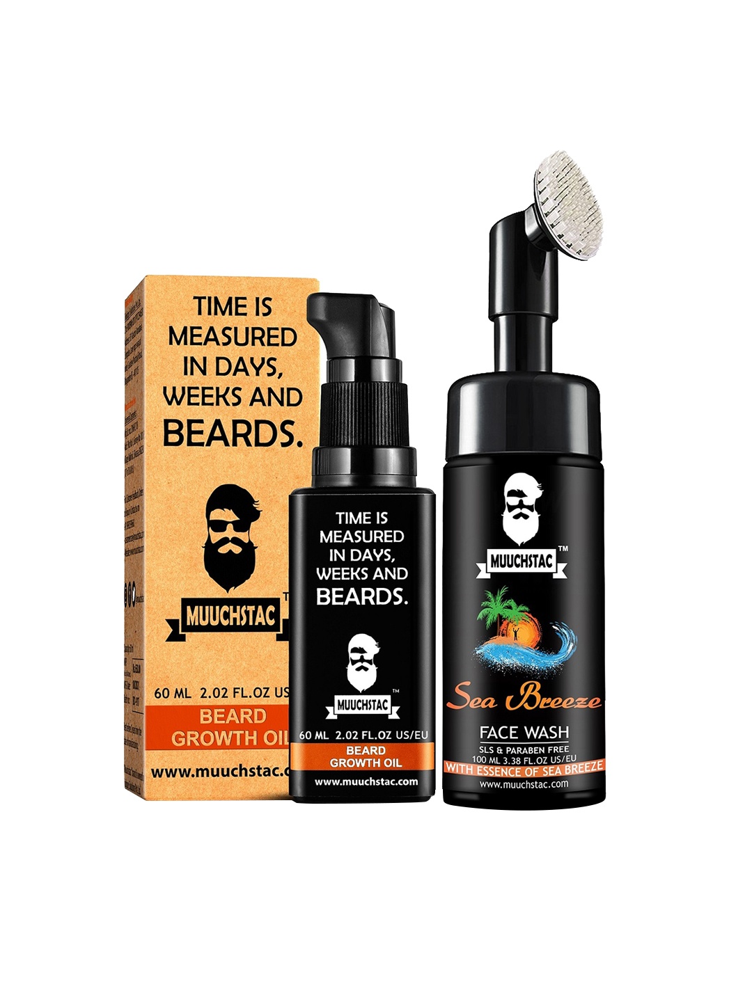 

MUUCHSTAC Beard Growth Oil & Sea Breeze Face Wash Combo - 60ml + 100ml, Black