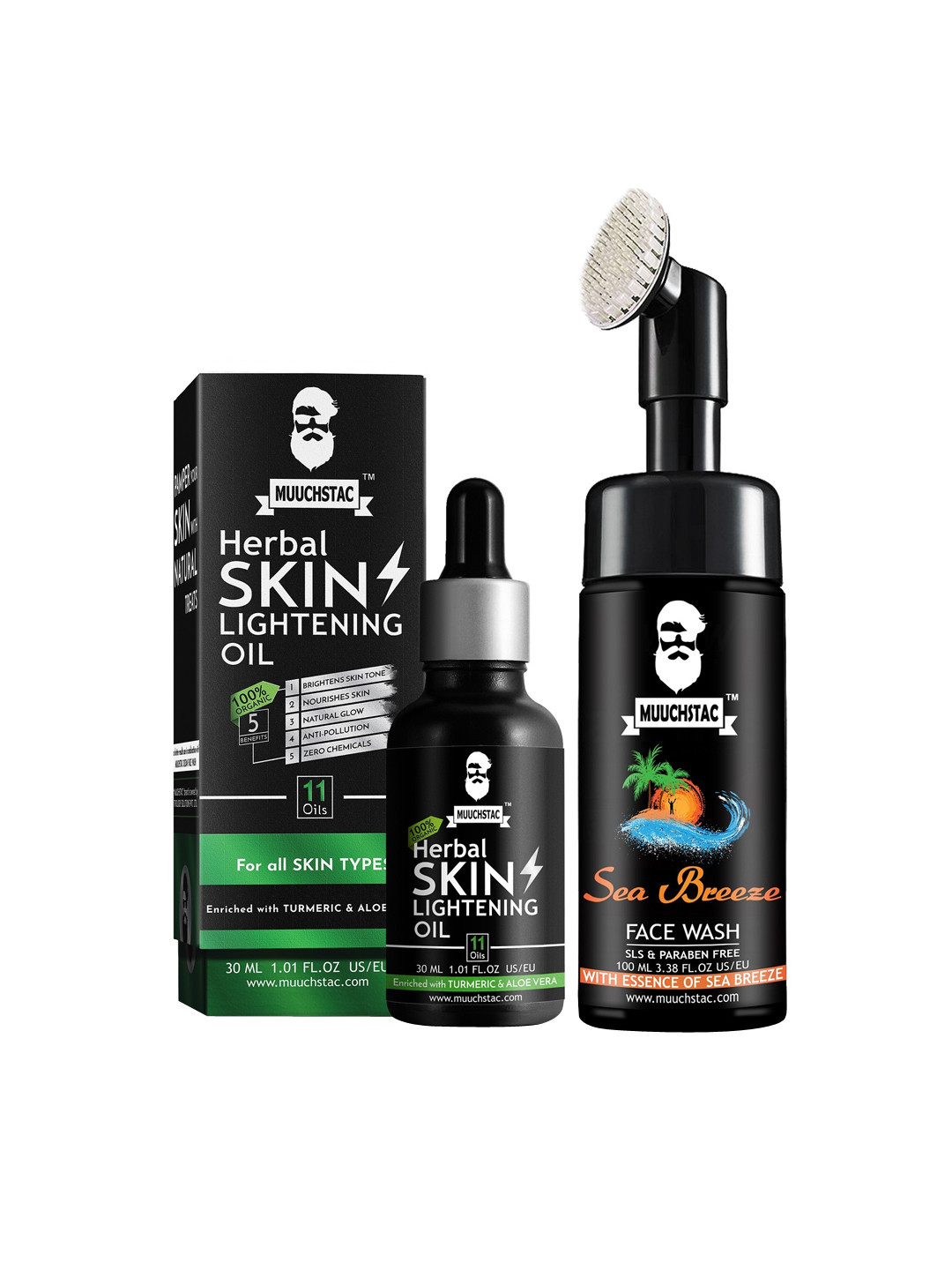 

MUUCHSTAC Skin Lightening Face Oil & Sea Breeze Face Wash Combo - 30ml + 100ml, Black