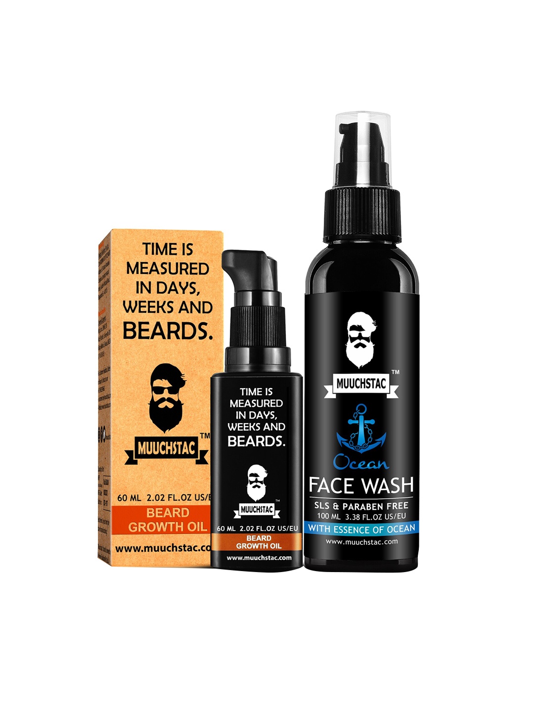 

MUUCHSTAC Set of Ocean Face Wash 100 ml & Beard Growth Oil 60 ml, Black