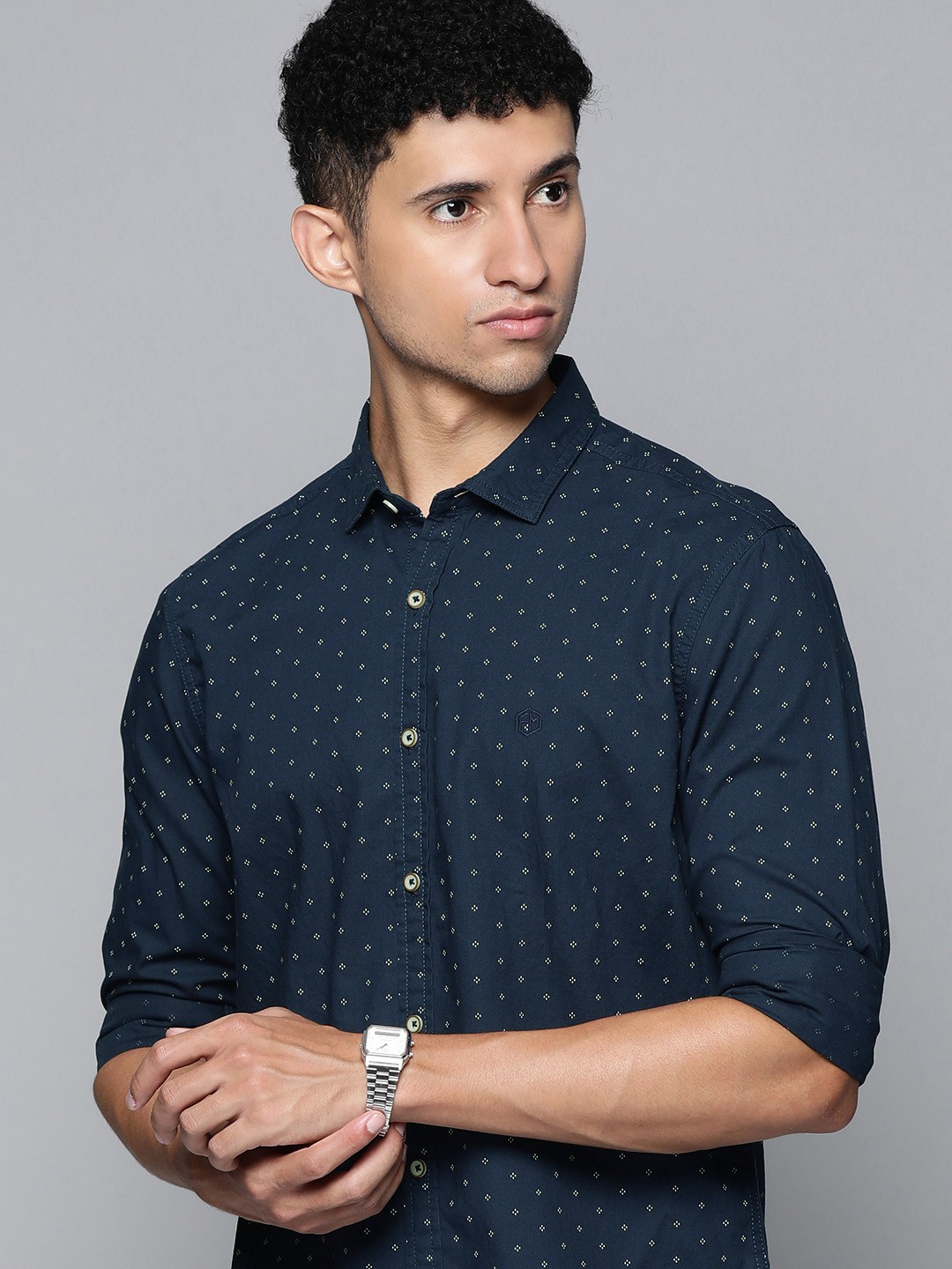 

Flying Machine Men Navy Blue Slim Fit Printed Casual Shirt
