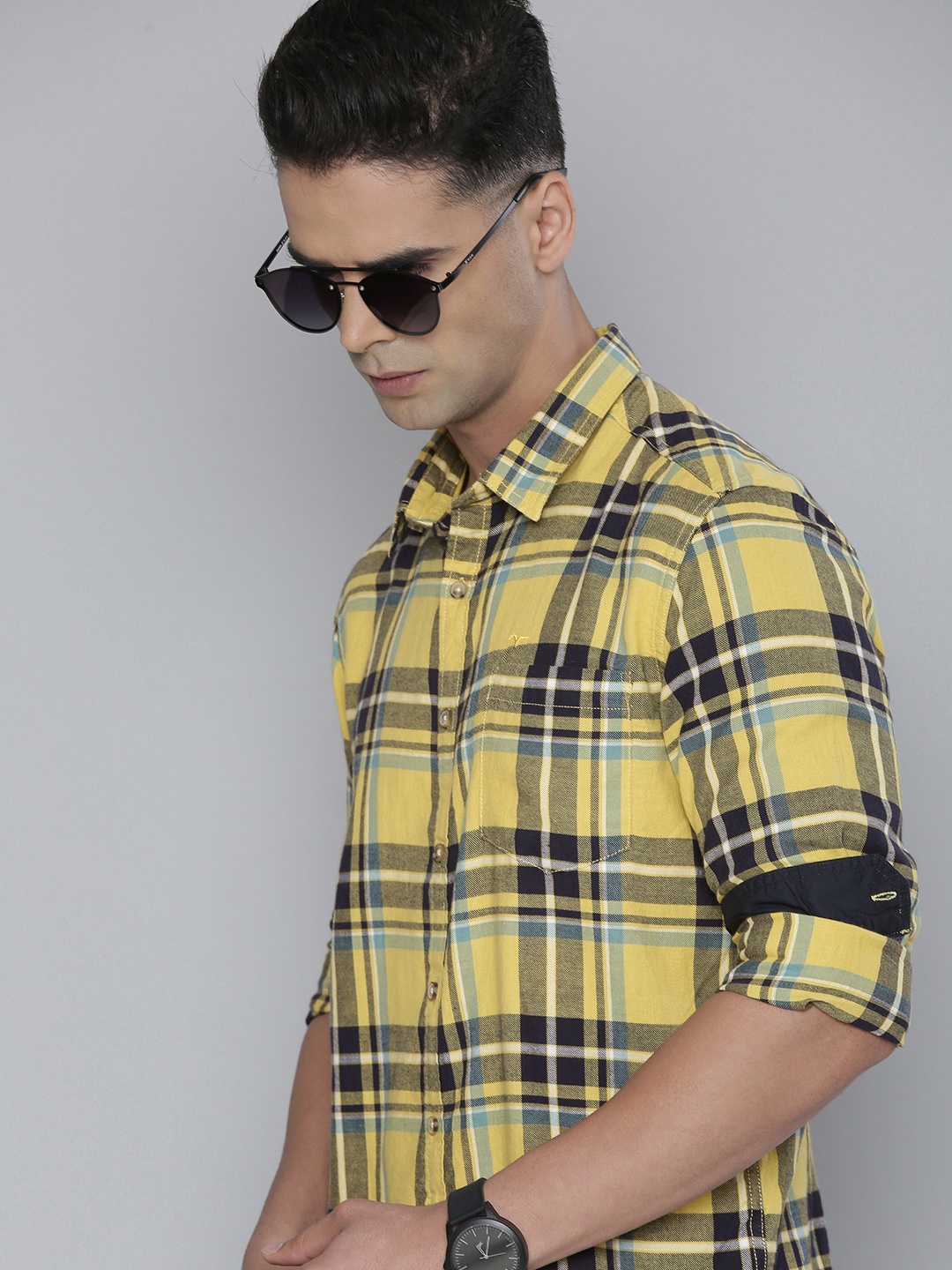 

Flying Machine Men Yellow Slim Fit Tartan Checks Opaque Pure Cotton Casual Shirt