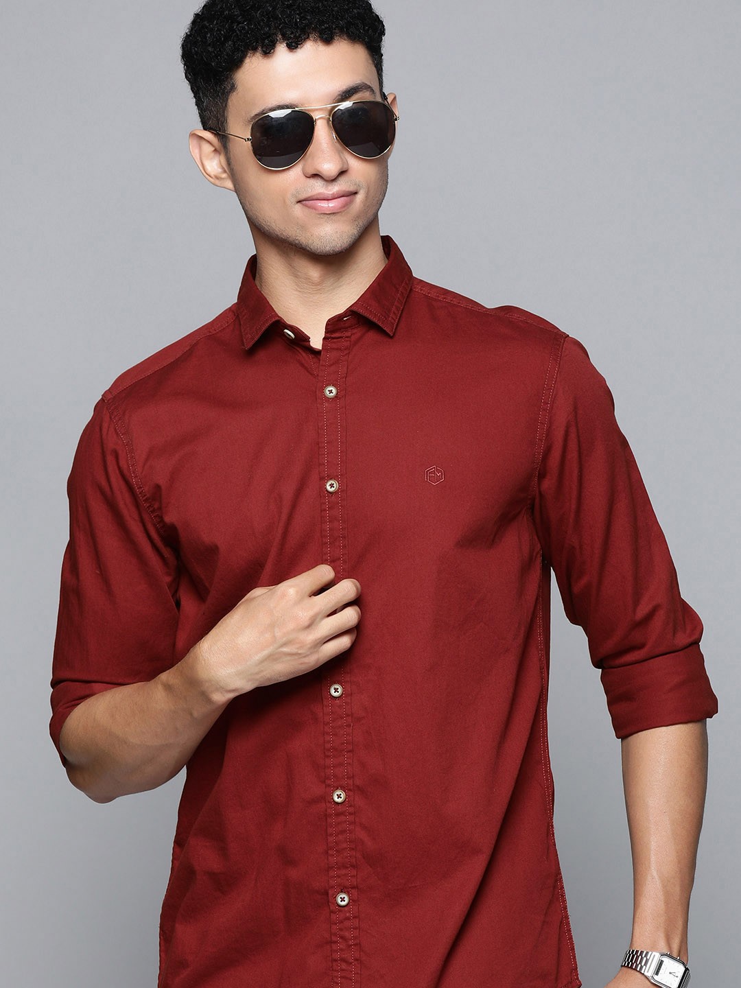 

Flying Machine Men Red Slim Fit Pure Cotton Casual Shirt
