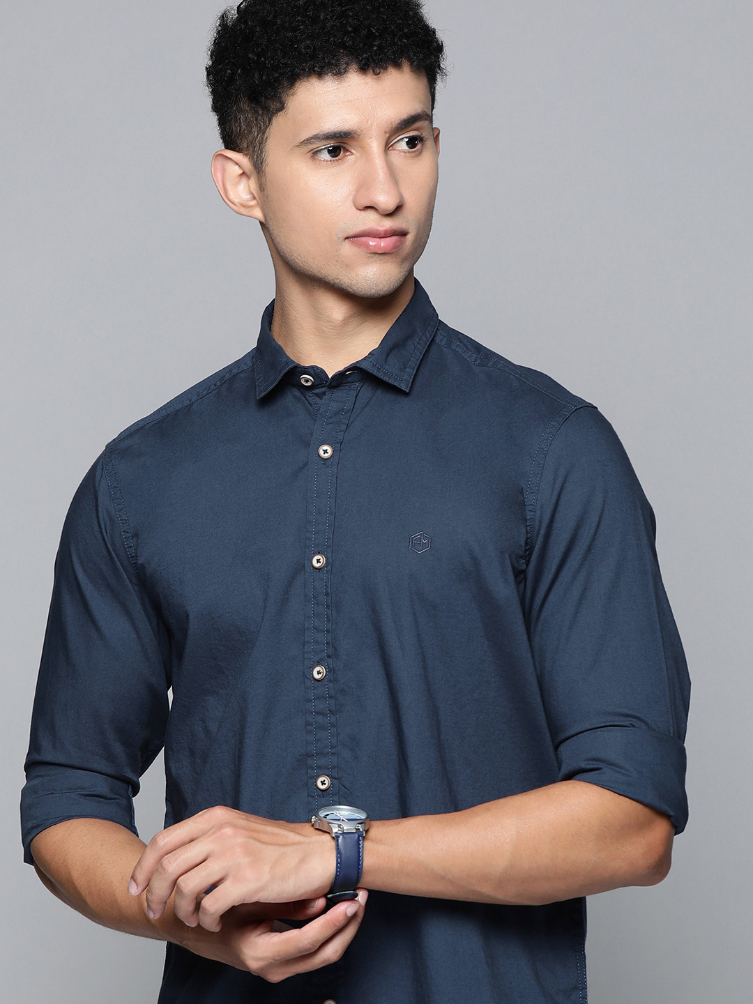 

Flying Machine Men Navy Blue Slim Fit Pure Cotton Casual Shirt