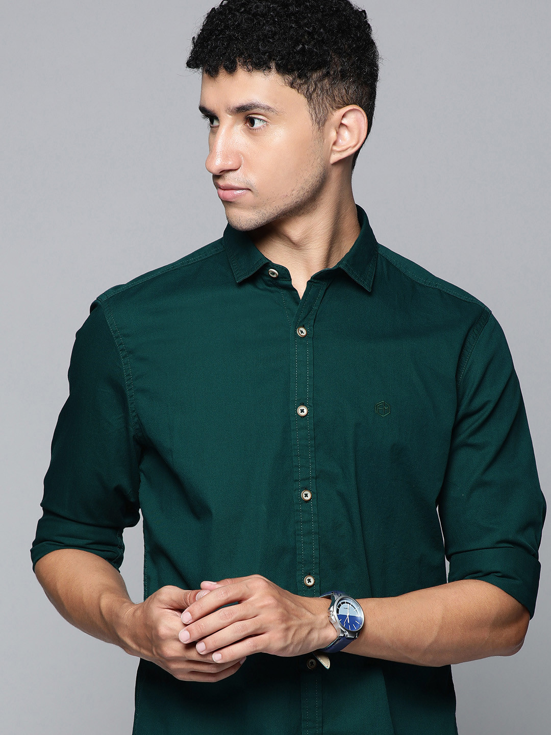 

Flying Machine Men Teal Green Slim Fit Casual Pure Cotton Shirt