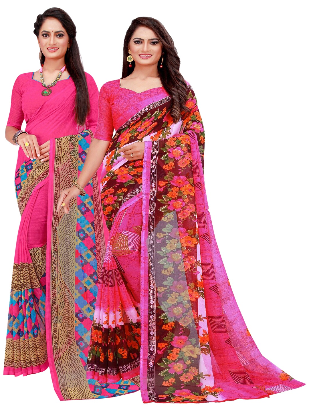 

Florence Pack of 2 Pink & Maroon Printed Saree