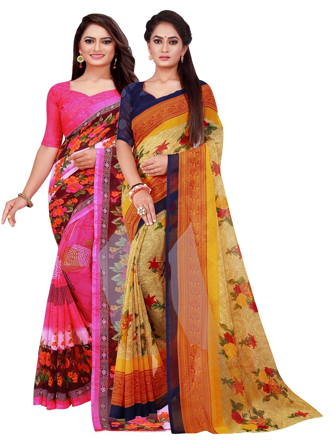 

Florence Pack of 2 Printed Pure Georgette Sarees, Pink