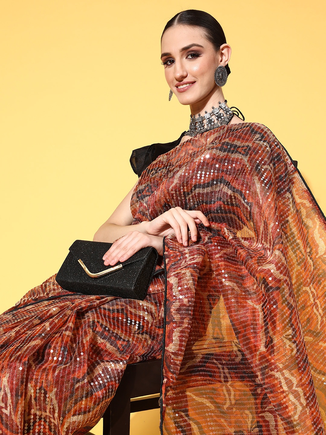 

Tikhi Imli Abstract Saree, Brown