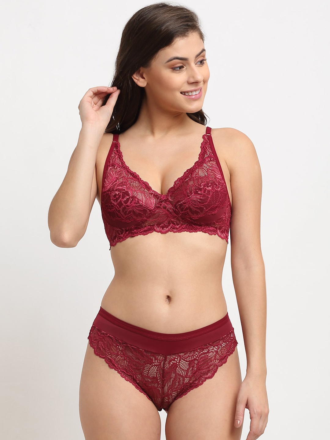 

Friskers Women Maroon Lace Bikini Lingerie Set OD-308-38-30