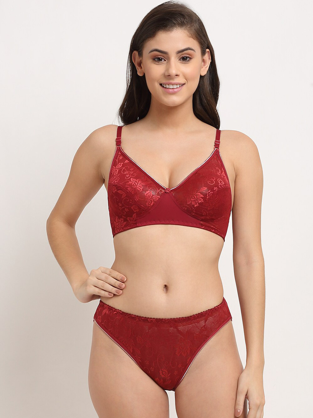 

Friskers Women Maroon Printed Lingerie Set