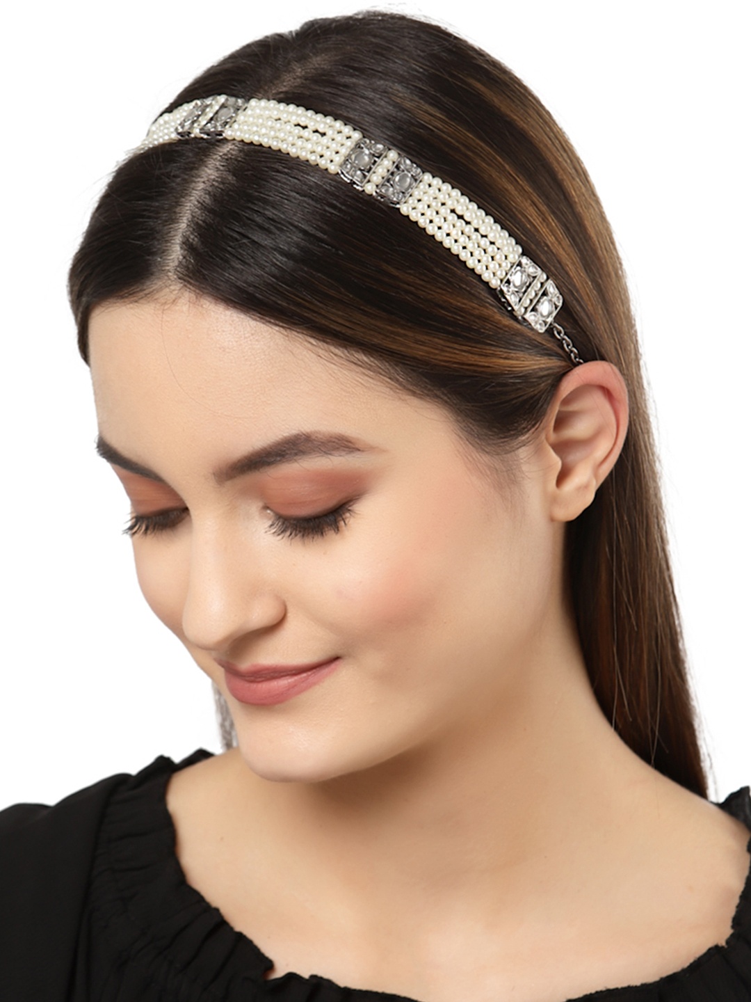 

KARATCART Women White & Silver-Toned Hairband