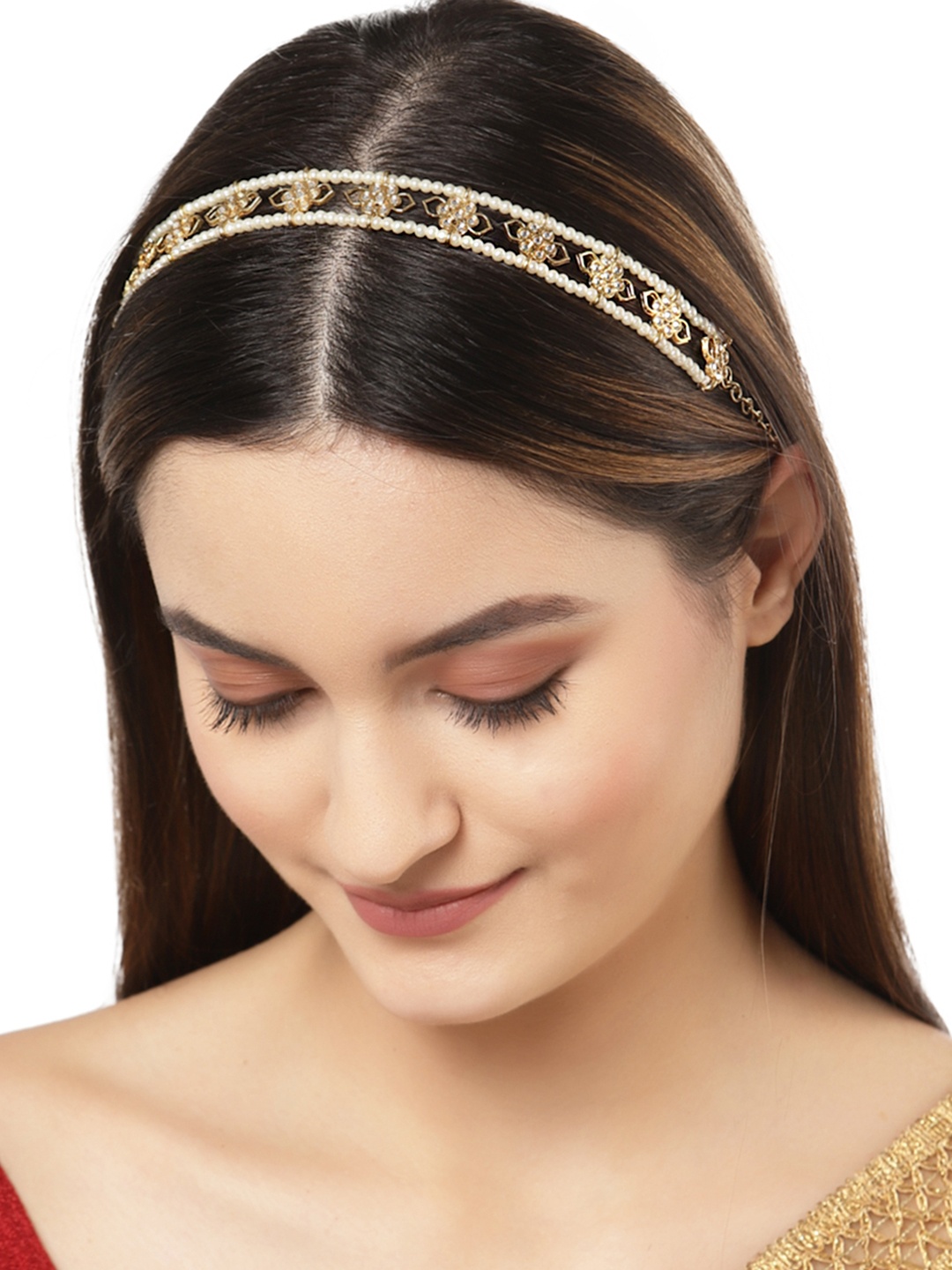 

KARATCART Women White Gold-Plated Kundan Studded Hairband